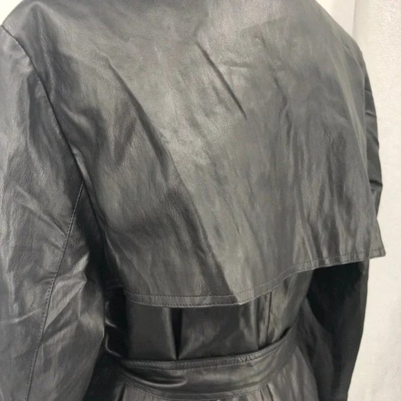 SOLD! NEW Zara Black Double Breasted Vegan Leather Belted Trench Coat Size Large - Picture 5 of 12